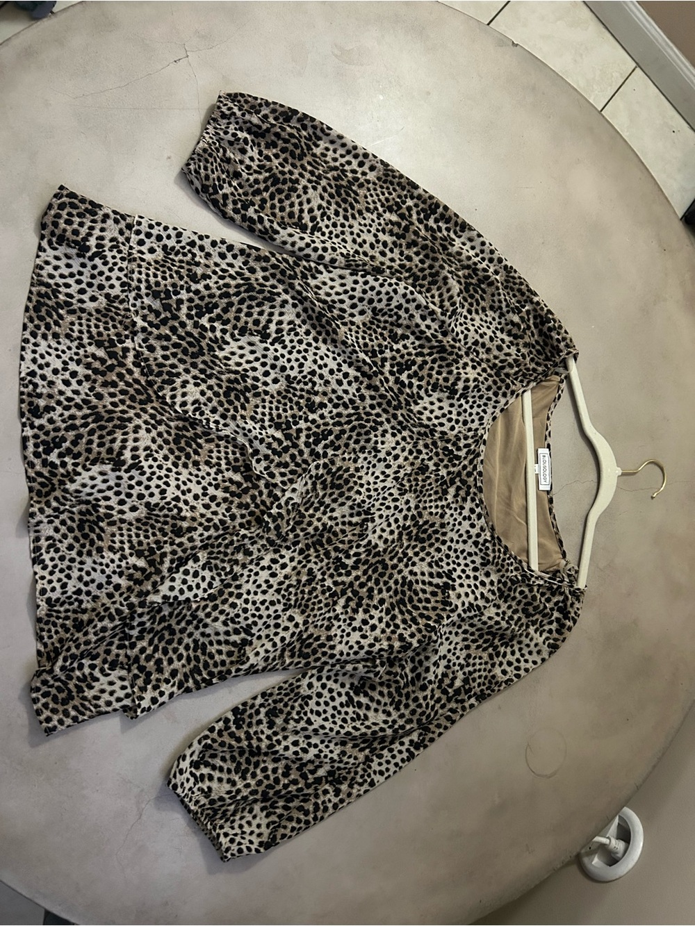 Leopard Print Puff-Sleeve Blouse - Beige/Black